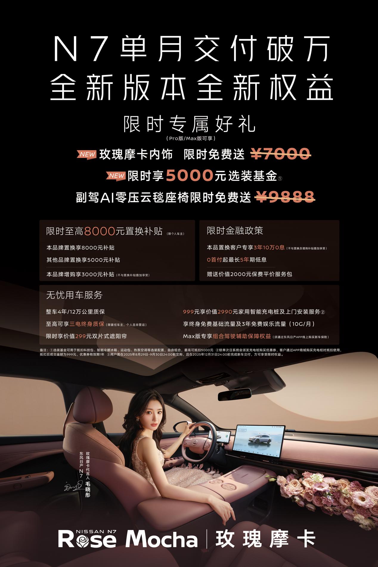  卷疯了日产N7单月交付破万，官宣玫瑰摩卡新内饰！