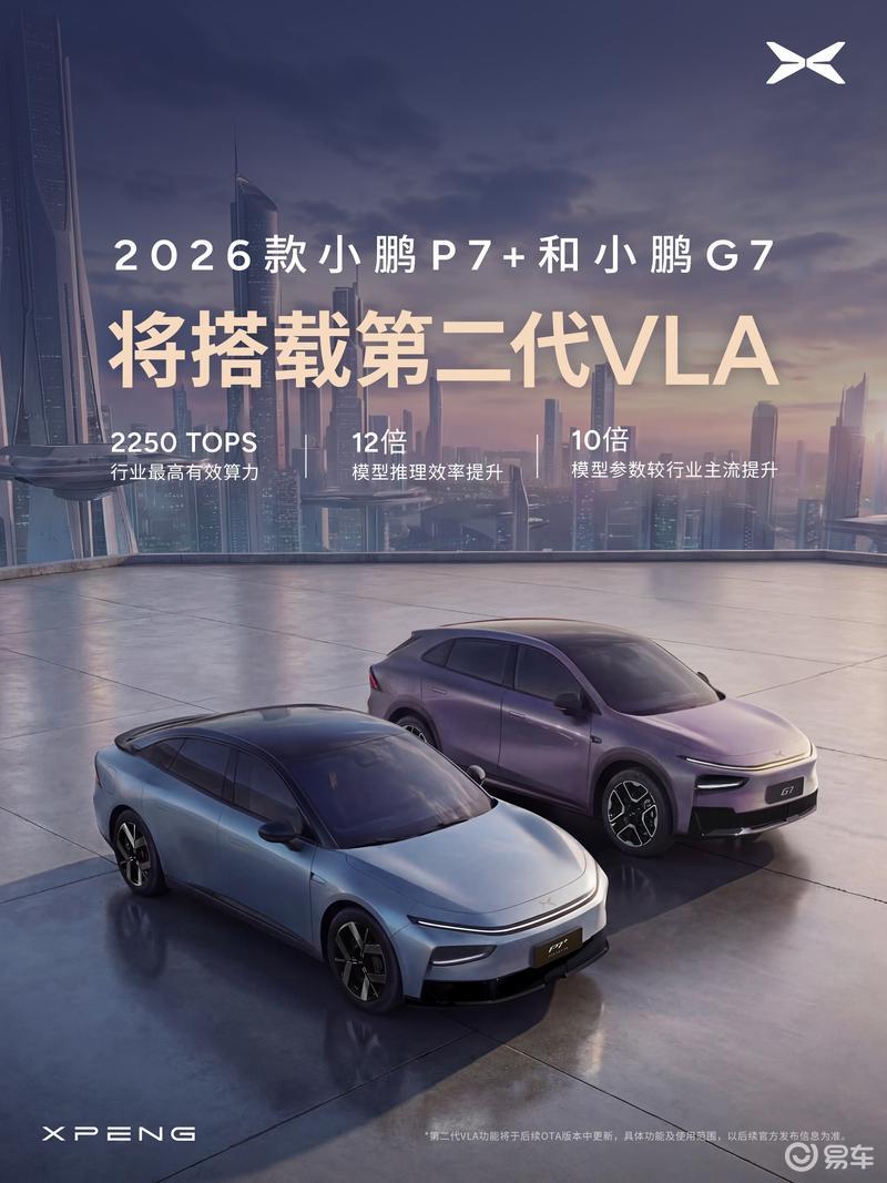 2026款小鹏P7+和小鹏G7将搭载第二代VLA 决策更快理解更准